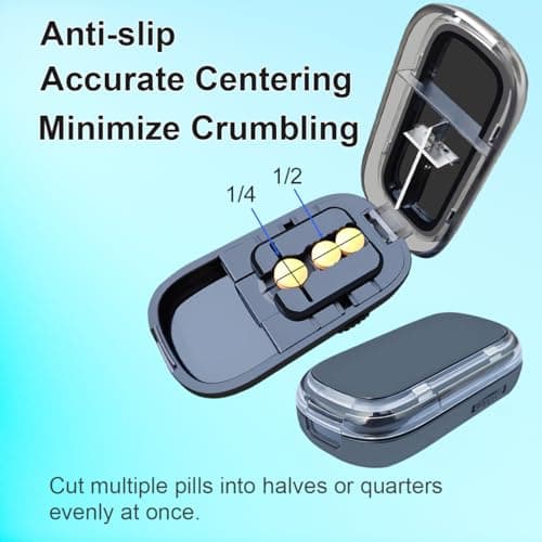Pill Cutter for Cutting Multiple Pills, 1/2 1/4 Tablet Splitter for Large, Small and Tiny Pills, with Centering Device, Improved Sharp Blade, Storage Organizer (Black) - Thumbnail 2