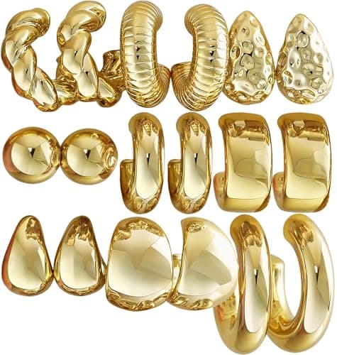 9 Pairs Gold Hoop Earrings Set for Women, Hypoallergenic Chunky Chain Twisted Hoop Earrings Pack, Fashion Dangle Earrings Jewelry for Gift - Image 1