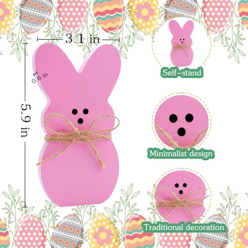 Oeyliz Easter Decorations 4PCS Easter Wooden Bunny Table Decorations Wooden Rabbit Tiered Tray Decor Spring Wood Decor for Home Mantel Home Table Party - Thumbnail 2