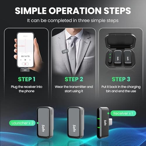 Sofn Wireless Lavalier Microphone for iPhone Android,Mini Mic with Charging Case,Lapel Wireless Mic with Noise Cancellation for Recording,YouTube,TikTok,Vlog,Podcast - Thumbnail 3