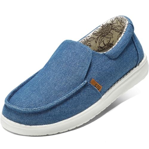 STQ Women‘s Slip on Shoes Orthopedic Canvas Causal Loafers for Driver Foot Pain Relief Denim Blue Size 6 - Image 1