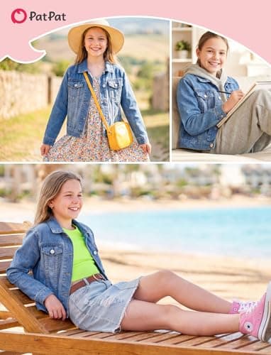 PATPAT Girl's Basic Denim Jacket with Flap Pocket Button Light Blue，7-8Y - Thumbnail 5