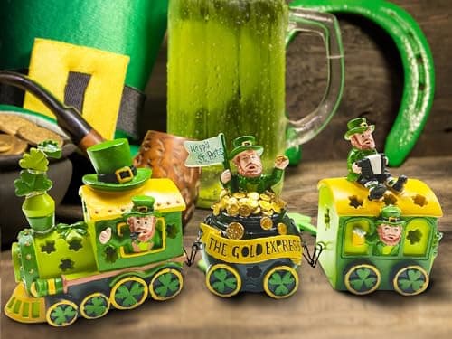 Hexagram St Patricks Day Decorations Train, Lighted Saint Patrick Decor for Tabletop, Leprechaun Centerpieces Table Centerpieces, Ireland St Patricks Day Decorations for Home Decorative Figurines - Thumbnail 2