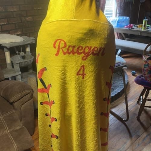 ROSLILY Personalized Softball Hooded Blanket Game Day Custom Hooded Fleece Blanket with Name Softball Wearable Throw Blanket University Team Blanket Gift for Sports Fans Kids Adult Graduation, Yellow - Thumbnail 2
