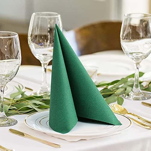 MORGIANA 50 PCS Disposable Dark Green Paper Napkins, Christmas Heavy Duty Linen Feel Dinner Large Green Napkins for Praty Wedding, St Patrick’s Day - Thumbnail 2