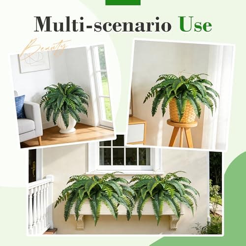 Der Rose 45" Fake Ferns Set of 2 Artificial Boston Ferns Bush Plants with 60 Fronds for Outdoor Home Garden Porch Decor - Thumbnail 4