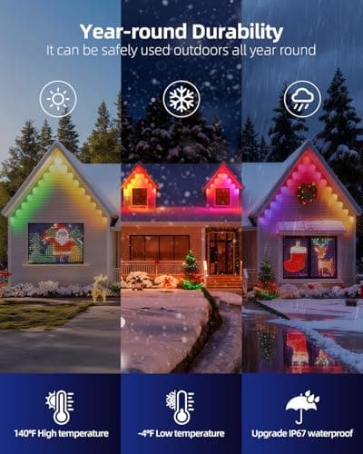 oneup 150FT Permanent Outdoor RGB Lights, Smart Rainbow Christmas Light with App/Remote Control,Waterproof,16M Colors, LED Eaves Lights for House Roof Garden Christmas Party Decor - Thumbnail 2