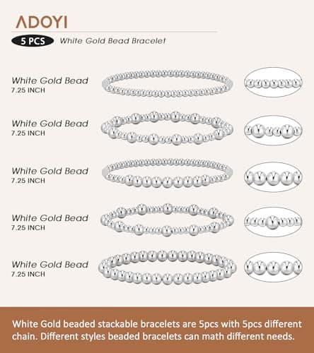 adoyi Silver Bracelets for Women Beaded Bracelet 14K Gold Plated Bracelet Stack Strand Stretch Bead Ball Bracelet Set Stackable Bracelet Adjustable Bracelet Set Jewelry for Women 7.25 inches - Thumbnail 6