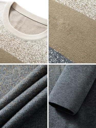 ALLOVIN Men’s Gradient Stripe Knit Sweater – Slim Fit, Soft Wool Blend, Warm & Stylish for Fall Winter | Gray Green | X-Large - Thumbnail 5