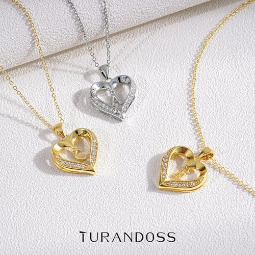 Turandoss Heart Initial Necklaces for Women, Dainty 14K Gold Plated Letter F Heart Pendant Necklace Non Tarnish Waterproof Trendy, Jewelry Birthday Gifts for Mom Wife Teen Girls - Thumbnail 6