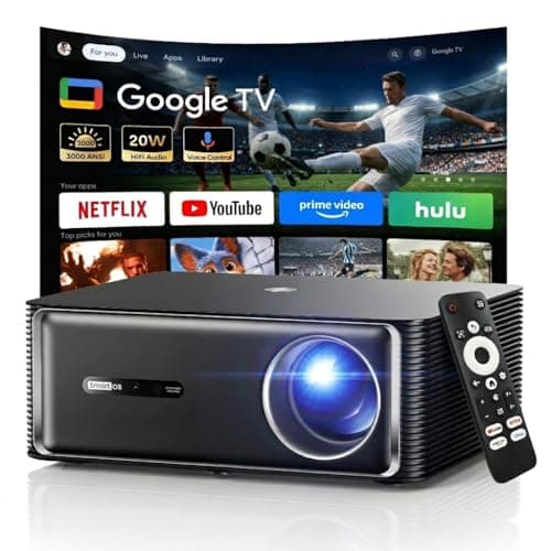 Boldever 1500 ANSI Google TV Smart Projector - 4K Projector with WiFi and Bluetooth, 20W HiFi Speakers Outdoor Movie Proyector, Auto Focus & Keystone Projector for Home Theater Indoor