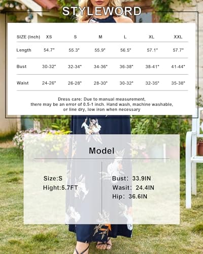 STYLEWORD 2025 Women's Summer Dress Maxi Sleeveless Elegant Formal Evening Halter Long Sping Dresses Wedding Trendy(Floral 21,S) - Thumbnail 6