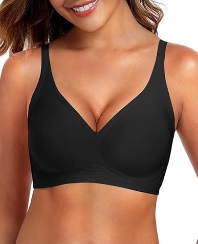 DB MOON Womens Jelly Bras Wireless Seamless Push Up Full Coverage Tshirt Bra No Underwire Supportive Bralette(Black,L) - Thumbnail 2