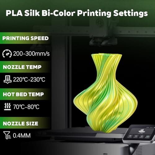 1.75mm PLA Filament Silk Dual Bi Color Gold Green, Coextrusion 3D Printer Filament with Shiny Silk Rainbow Color, 1kg (2.2lbs) Spool Neatly Wound Smooth Color Transition 3D Printing Filament - Thumbnail 3