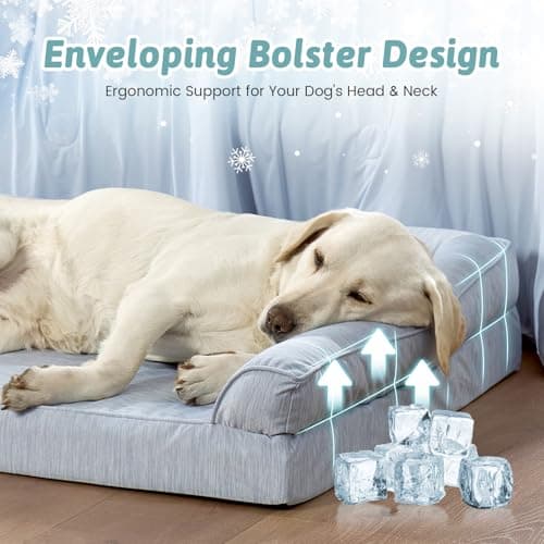 Cooling Dog Bed, Orthopedic Foam Dog Bed with Sides, Removable Cover & Waterproof Lining and Nonskid Bottom, Comfortable Pet Beds for Extra Large Dogs, Blue (48" L x 32" W x 7.5" Th) - Thumbnail 3