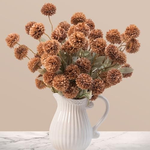ROLPPYAF 10pcs Fake Flowers with Stems Artificial Mums, Faux Flowers for Vase for DIY Wedding Bouquets Centerpieces Vase Home Table Arrangements Boho Decor Kitchen Decoration, Coffee - Image 1