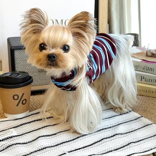 Jialinifery Soft Striped Dog Shirt, Cozy Warm pet Vest for Small Medium Dogs, Classic Puppy cat Clothes for Indoor Outdoor Outfits - Thumbnail 6