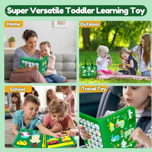 Qizfun Toddler Busy Board Montessori Toys – Sensory Busy Book, Educational Learning Travel Toy for Airplane & Car, Keeps Toddlers Engaged, Birthday Gifts for Toddler Boys Girls - Thumbnail 4