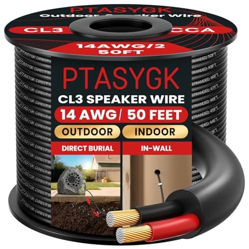 PTASYGK 14/2 Outdoor Speaker Wire - Direct Burial Speaker Cables CL3 CL2 Rated 50 Feet, UV Resistant CCA Cable for Garden, Patio, Pool Audio Systems - Image 1