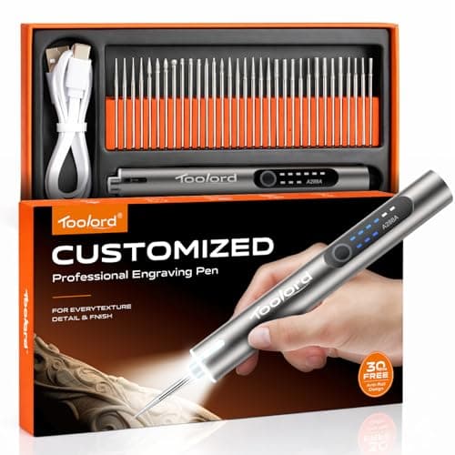 TOOLORD Engraving Pen set of LED Light,HollowCup Motor,Cordless USB Rechargeable Rotary Tool for Metal,Wood,Glass and Plastic,DIY Engraving Kit with 30 Bits,Silver