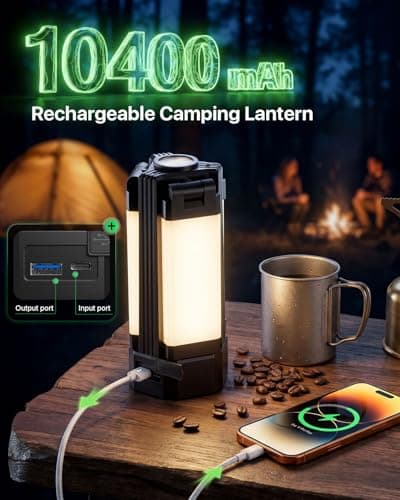 NICKLUC LED Rechargeable Camping Light, 10400mAh Battery Powered Camping Lantern 2200LM with 5 Modes,IPX5 Waterproof Portable Tent Flashlight for Power Outages Emergency Hurricane(Stand Not Incl) - Thumbnail 5