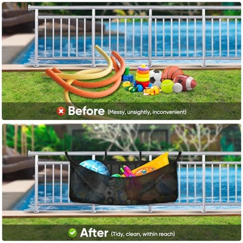 Pool Float Storage Bag, Extra Long 78" Foldable Hanging Organizer Mesh for Pool Side Fence, Adjustable Swimming Outdoor Toy Storage for Floats, Balls, Inflatable Toys & Accessories (78") - Thumbnail 5