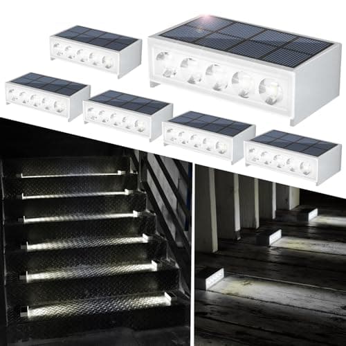 T-SUN Solar Step Light Outdoor, 6 Pack Solar Stair Lights, 6000K Step Lights Outdoor Solar Powered Waterproof LED Outdoor Solar Lights for Steps Deck Court Garden Balcony Patio Stair Porch - Image 1