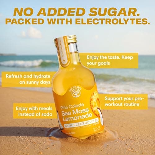 True Sea Moss Pina Colada Sea Moss Electrolyte Lemonade – Tropical Pineapple & Coconut Hydration Drink – No Added Sugar with Sea Moss & Electrolytes – 4 x 12 fl oz Bottles – Made in USA - Thumbnail 5