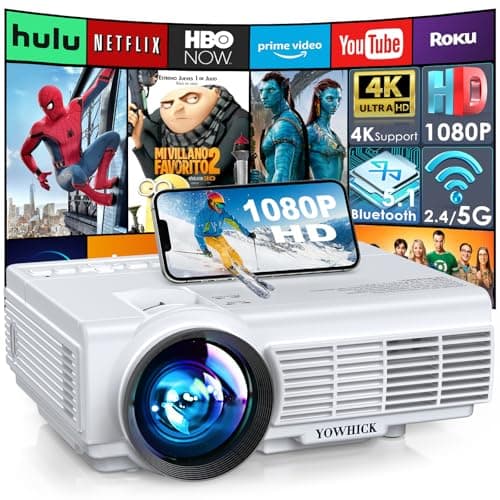 Projector with WiFi and Bluetooth, Outdoor Mini Movie Projector by YOWHICK with 5G WiFi, Native 1080P 9500L and 4K Support for HDMI, VGA, USB, Laptop, iOS & Android Phone - Image 1