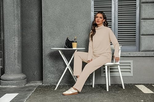 Totatuit Womens 2 Piece Lounge Set Long Sleeve Tops with Thumb Holes Track Suits Womens Two Piece Jogging Suits Apricot M - Thumbnail 6