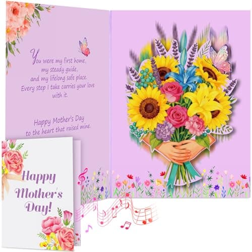 mountova Mothers Day Card with Sound & Motion, Musical Sunflower Bouquet Mother's Day Card, Heartfelt Mothers Day Gifts for Mom, Grandma, Wife, Daughter, 5.9 x 7.9Inch