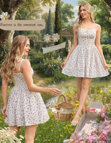 Scarlet Darkness Floral Corset Dress for Women 2026 Mini Milkmaid Dresses Summer Sundress Purple Graduation Dresses - Thumbnail 5