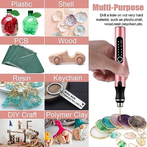 3-Speed Cordless Mini Drill Pen With 8 Small Drill Bits,Rechargeable Electric Hand Drill Pin Vise,Resin Drill Set For Jewelry Making,Resin,Plastic,Wood,Keychains DIY (PINK) - Thumbnail 5