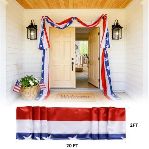 4th of July Decorations - 2 Pack 2x20 FT Patriotic Decorations Bunting Flags with Ribbon Ties - Fourth of July Deals Red White and Blue Independence Day Banner for Indoor Outdoor Decor - Thumbnail 3