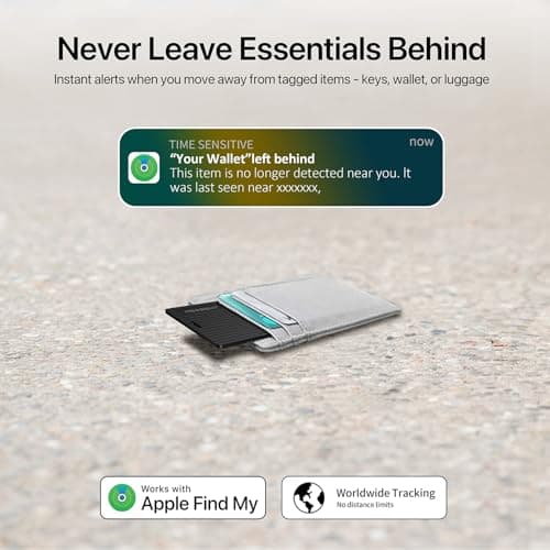 MSEBENT Slim Smart Tag Wallet Tracker Card, [Apple MFi Certified], Wireless Charging Tracking Card, Work with Apple Find My, Item Locator for Keys, Bags, Passport, iOS Only, IP67 Waterproof, 1 Pack - Thumbnail 4