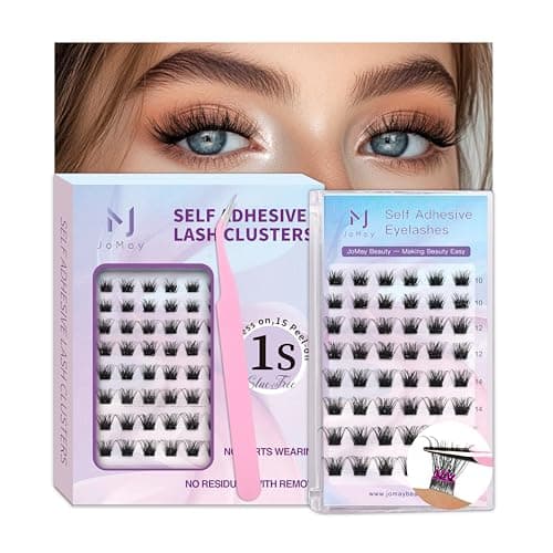 JoMay Self Adhesive Lash Clusters 10-16mm, Press On Lashes No Glue Needed, Strong Hold Natural Wispy Look, Beginner Friendly for Daily Wear & Sensitive Eyes - Image 1