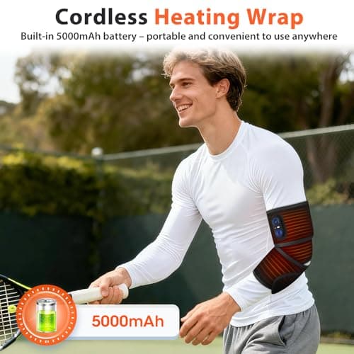 Cordless Heating Pad for Arm Elbow Wrist Leg Pain Relief, Red Light Knee Ankle Heating Pads, Heated Elbow Brace Wrap Heating Pad for Arm, Wrist, Ankle, Leg with 3 Heating Levels & Auto Shut-Off Timer - Thumbnail 5