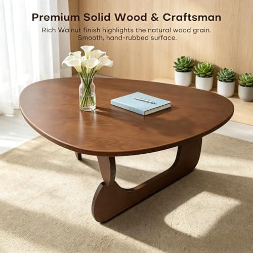 Mid Century Modern Solid Wooden Coffee Table,Small UniqueTriangle Wood Center Tables, Sturdy TeaTable Suitable for Living Room Bedroom Balcony Patio Walnut - Thumbnail 3