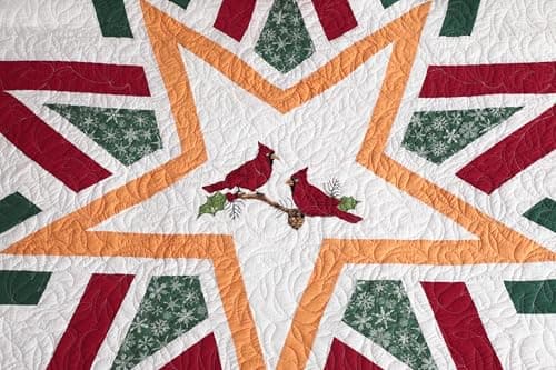 Vohanide Handmade Queen Size Patchwork Quilt Set with Embroidered Cardinal & Stars - Rustic Farmhouse Cotton Bedding - Crimson, Forest Green & Gold - All Season Decorative Quilt - Thumbnail 4