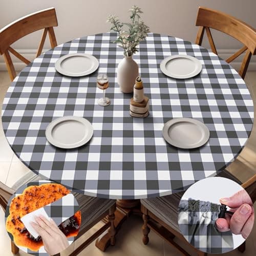 opstellen Fitted Round Tablecloth Waterproof Table Cloth Vinyl Indoor Outdoor Circle Coffee Cover for 36-44" Tables Dining Kitchen Home Gear Gifts Summer Fall Patio Picnic Camping Vacation Supplies - Image 1
