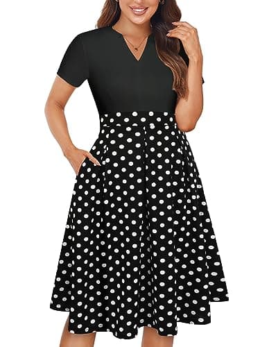 YATHON Wedding Guest Dresses for Women Summer with Sleeves Business Dresses for Women 2025 Trendy Work Dress with Pockets(YT228-Black Dots P1,L) - Image 1