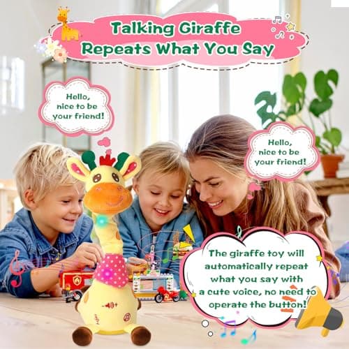 MIAODAM Dancing Talking Giraffe Stuffed Animals, Singing 10 Children's Song, Repeats What You Say, Colorful Glowing Giraffe Plush Baby Toys for Toddlers 1-3 Years，Easter Day Gifts for Kids - Thumbnail 4