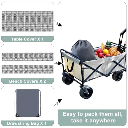 misaya Picnic Table Cover with Bench Cover, Waterproof Elastic Fitted Tablecloth for 6 Foot Tables, Rectangle Washable Polyester Tablecloths for Picnic, Camping, Outdoor (Black, 30" x 72") - Thumbnail 5