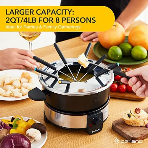 Electric Fondue Pot, 2 Quart Stainless Steel Chocolate & Cheese Fondue Set - Thumbnail 2