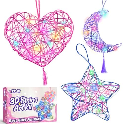 ZOOI Valentines Day Gifts for Kids, Gifts for Teen Girls Arts and Crafts for Kids Girls Ages 8-12, Kids Valentines Day Gift 3D String Art Kit, Light Up String Toys, Birthday Gift for Girls Ages 8-12 - Image 1