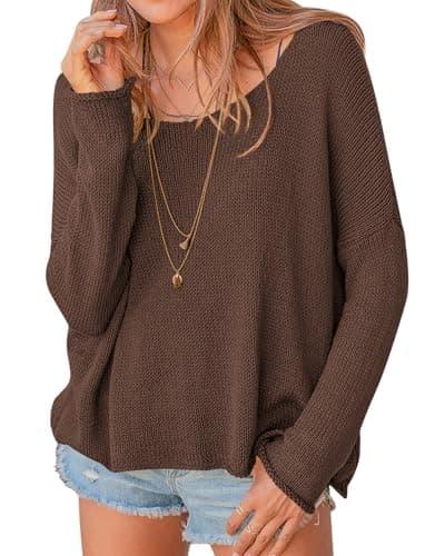 PRETTYGARDEN Women's Oversized Sweaters 2026 Casual Long Sleeve Scoop Neck Pullover Tops Loose Cozy Knit Spring Outfits(Brown,Small) - Image 1