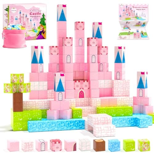 Hiwawind Magnetic Blocks Princess Toys - Easter Gifts for Kids - Princess Castle Building Blocks,Birthday Gifts for Girls, Toys for 3 4 5 6 7 8 Year Old Girls Boys, Preschool Toddlers Travel Toys