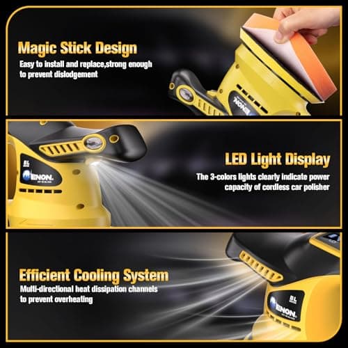 ENON Buffer Polisher, 6 Inch Cordless Car Buffer Polisher Kit Dual Action Random Orbital Polishing with 6-Speed 2300-6000RPM for Auto Detailing, Waxing & Paint Correction - Thumbnail 5