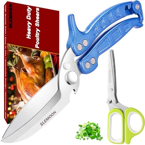 SLEMOON Heavy Duty Poultry Shears Kitchen for Chicken Meat,Multipurpose Kitchen Shears for Food,Herb Scissors with 5 Blades and Cleaning Comb, Cool Kitchen Gadgets Tools 2024 Green,2pcs set,blue - Image 1