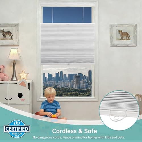 Changshade Top Down Bottom Up Blackout Cellular Shades, Cordless Honeycomb Blinds for Windows, Light Blocking & Total Privacy for Day Sleepers,White,34" W*72" H - Thumbnail 4